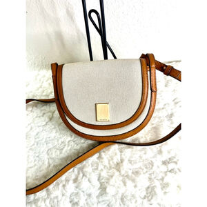 Couronne Tiffin Canvas Cross Bag Beige with Brown Trim
